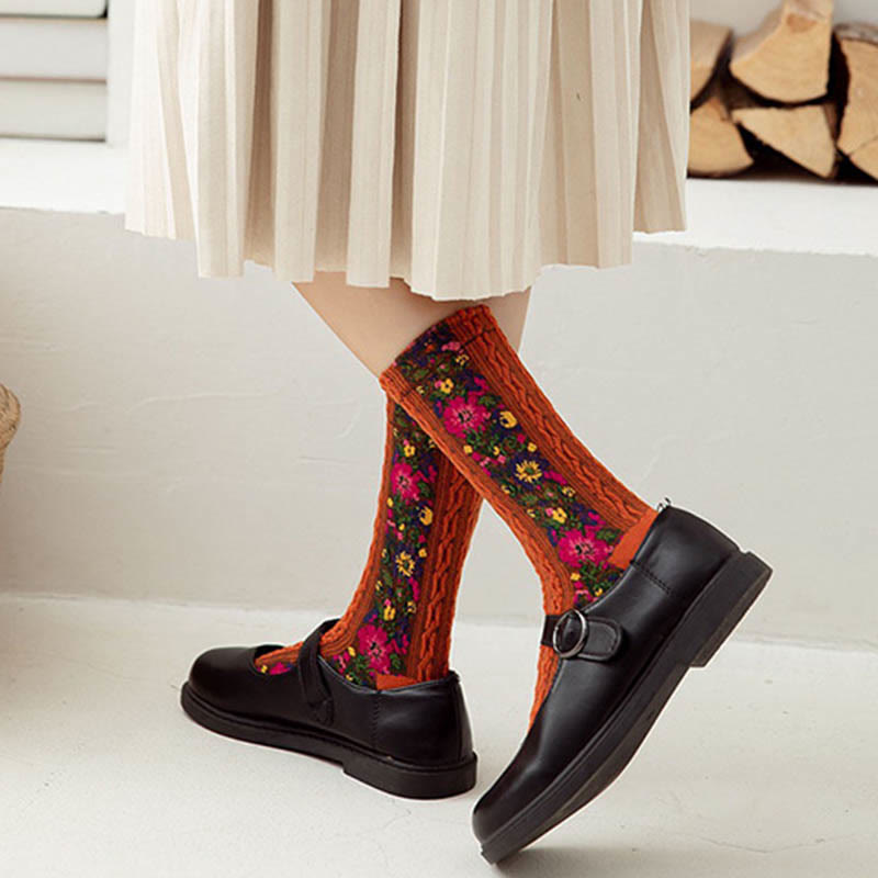 Viertelsocken im Folk-Stil mit Blumenmuster (5 Paar) - image 4