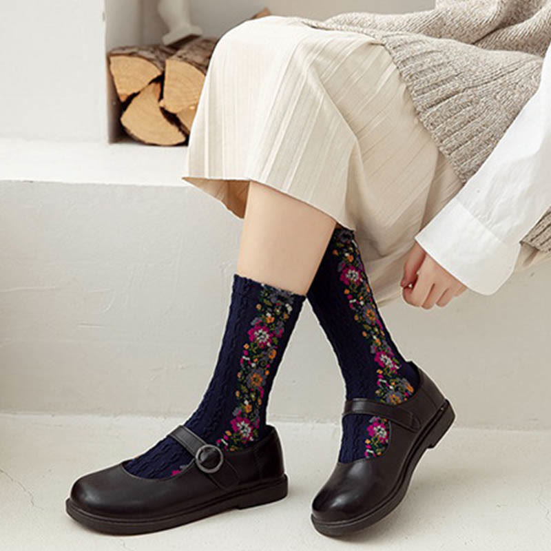 Viertelsocken im Folk-Stil mit Blumenmuster (5 Paar) - image 7