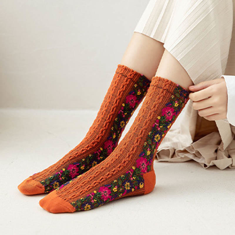 Viertelsocken im Folk-Stil mit Blumenmuster (5 Paar) - image 8