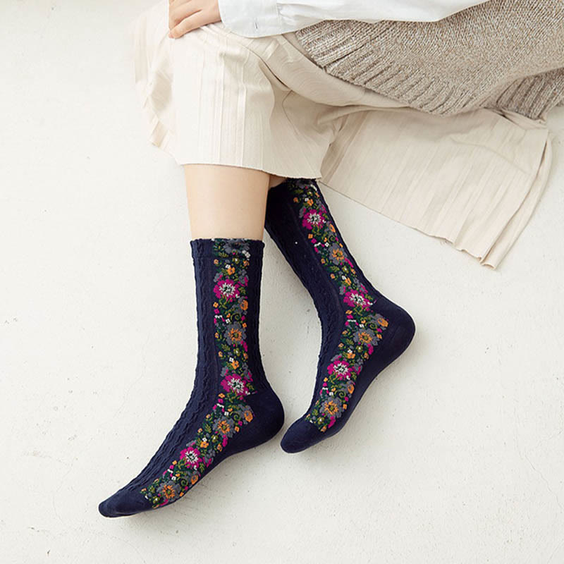Viertelsocken im Folk-Stil mit Blumenmuster (5 Paar) - image 3