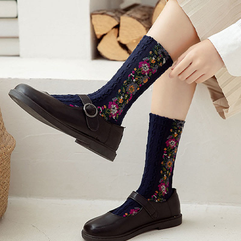 Viertelsocken im Folk-Stil mit Blumenmuster (5 Paar) - image 5