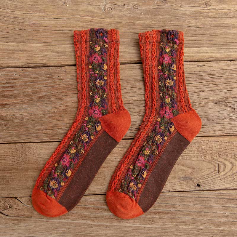 Viertelsocken im Folk-Stil mit Blumenmuster (5 Paar) - Orange - EU36-40 (US3-7) - image 11
