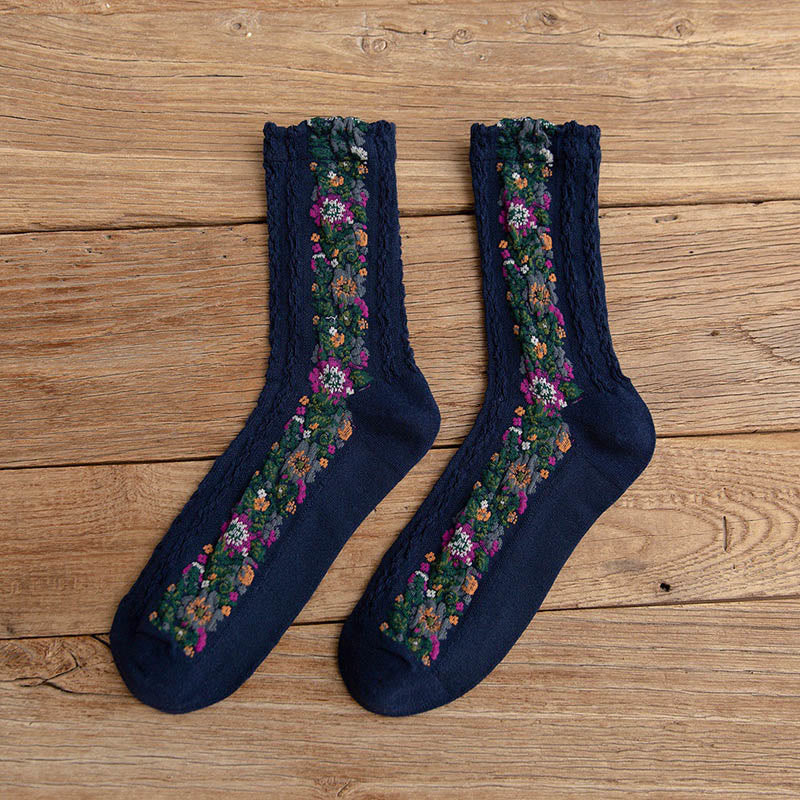 Viertelsocken im Folk-Stil mit Blumenmuster (5 Paar) - Marineblau - EU36-40 (US3-7) - image 13