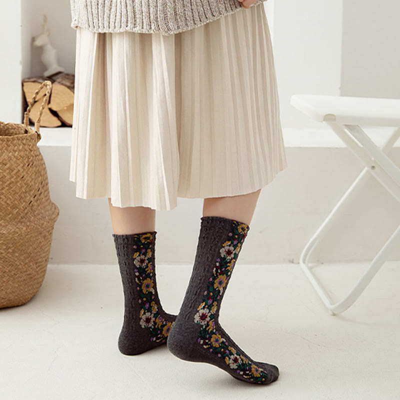 Viertelsocken im Folk-Stil mit Blumenmuster (5 Paar) - image 2