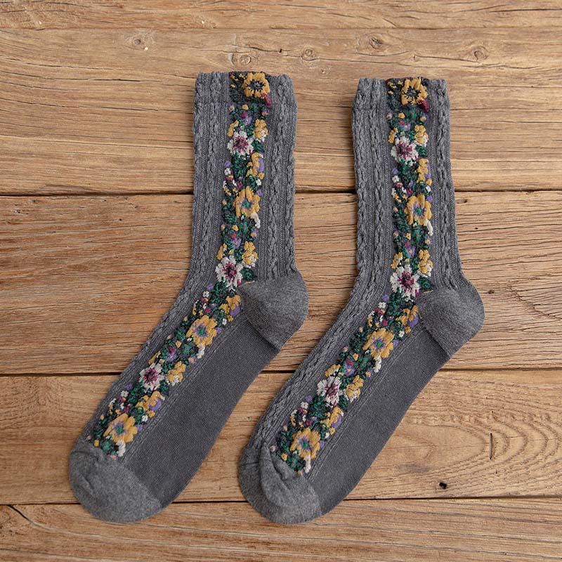Viertelsocken im Folk-Stil mit Blumenmuster (5 Paar) - Dunkelgrau - EU36-40 (US3-7) - image 12