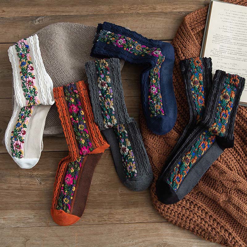 Viertelsocken im Folk-Stil mit Blumenmuster (5 Paar) - Mehrfarbig - EU36-40 (US3-7) - image 10
