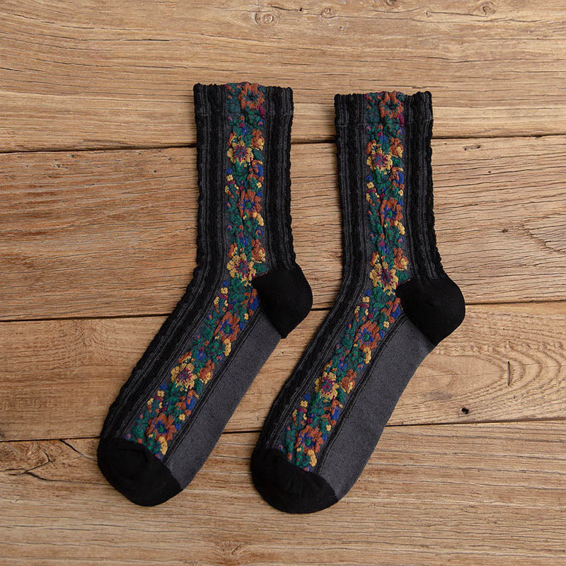 Viertelsocken im Folk-Stil mit Blumenmuster (5 Paar) - Schwarz - EU36-40 (US3-7) - image 14