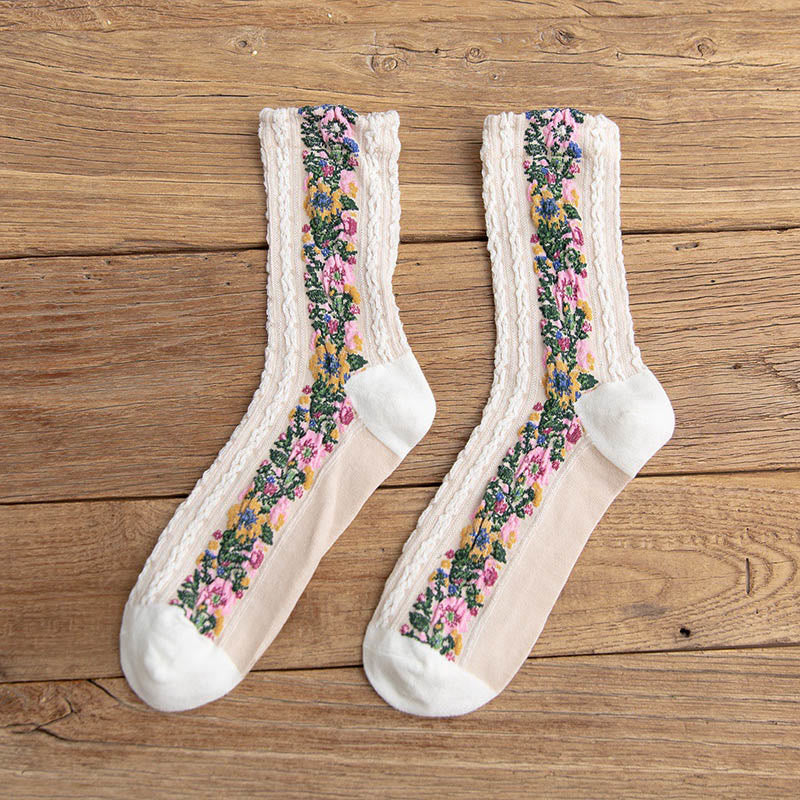 Viertelsocken im Folk-Stil mit Blumenmuster (5 Paar) - Weiß - EU36-40 (US3-7) - image 15
