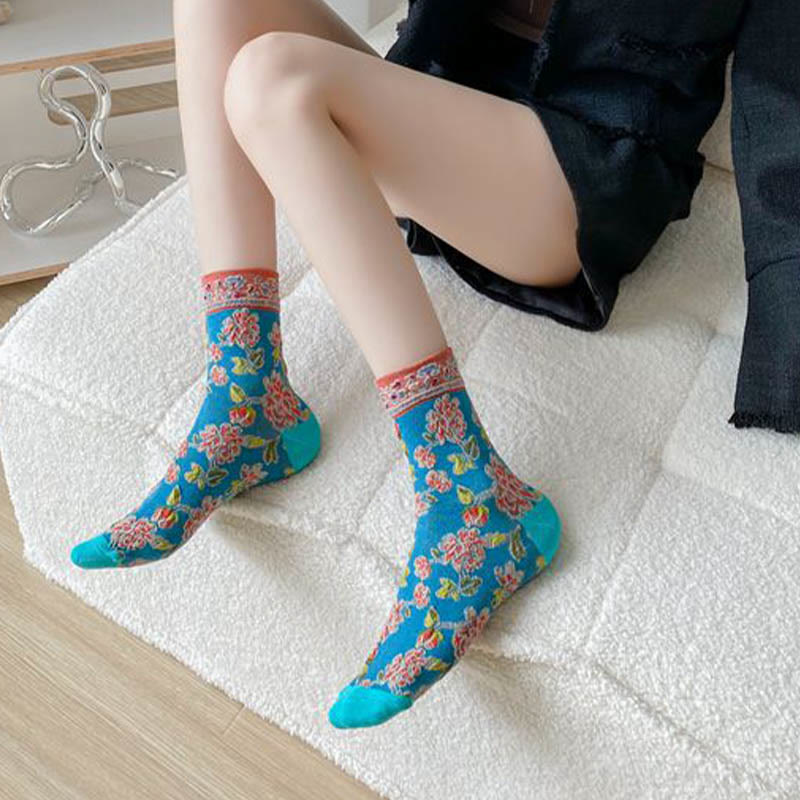 Viertelsocken mit floralem Relief (5 Paar) - image 6