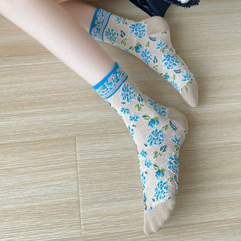 Viertelsocken mit floralem Relief (5 Paar) - image 4