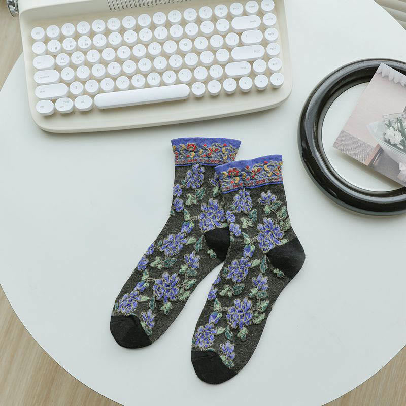 Viertelsocken mit floralem Relief (5 Paar) - Schwarz - EU36-40 (US3-7) - image 8