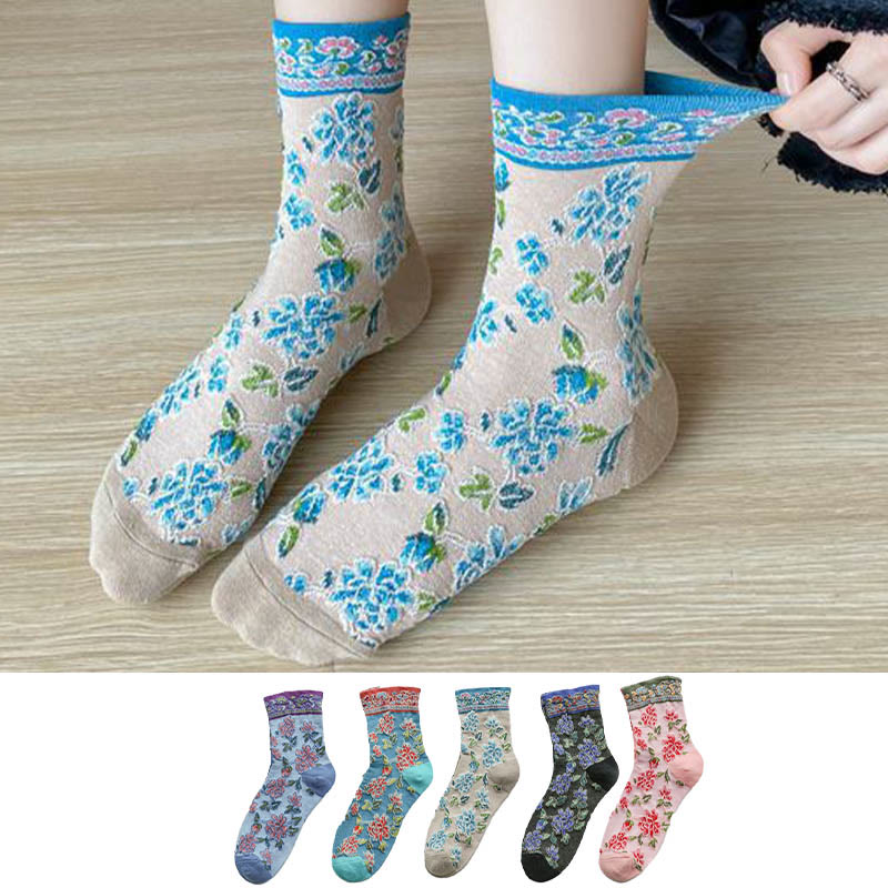 Viertelsocken mit floralem Relief (5 Paar) - Mehrfarbig - EU36-40 (US3-7) - image 1