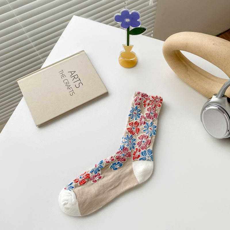 Viertelsocken mit Retro-Schnitzblumen (5 Paar) - Weiß - EU36-40 (US3-7) - image 9