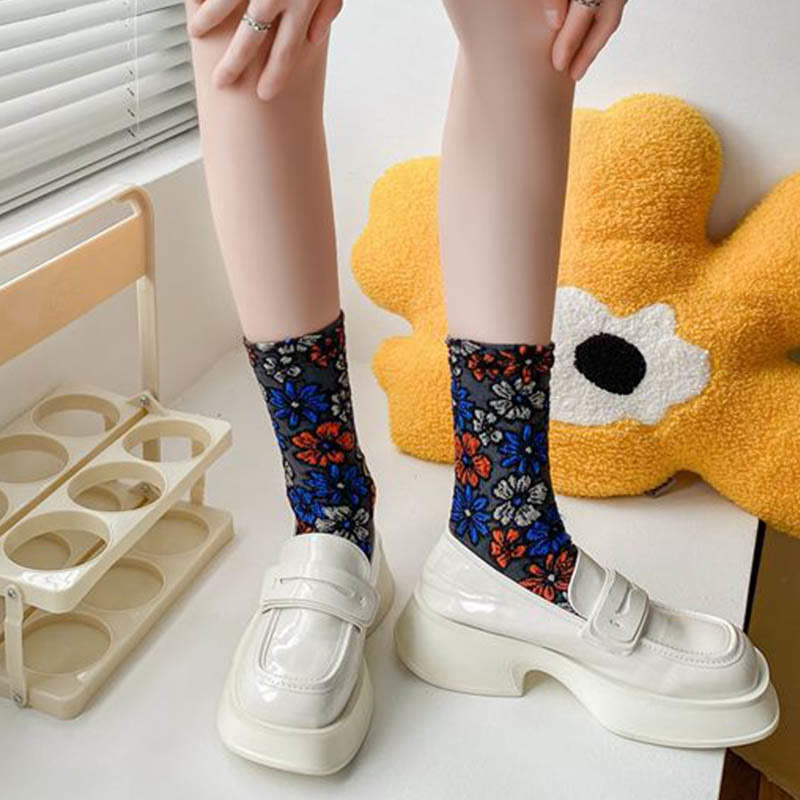 Viertelsocken mit Retro-Schnitzblumen (5 Paar) - image 5