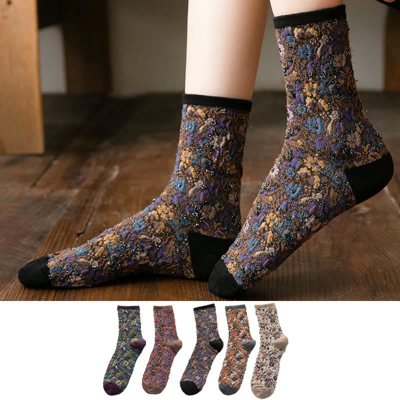 Viertelsocken mit Pflanzen und Blumen (5 Paar) - image 1