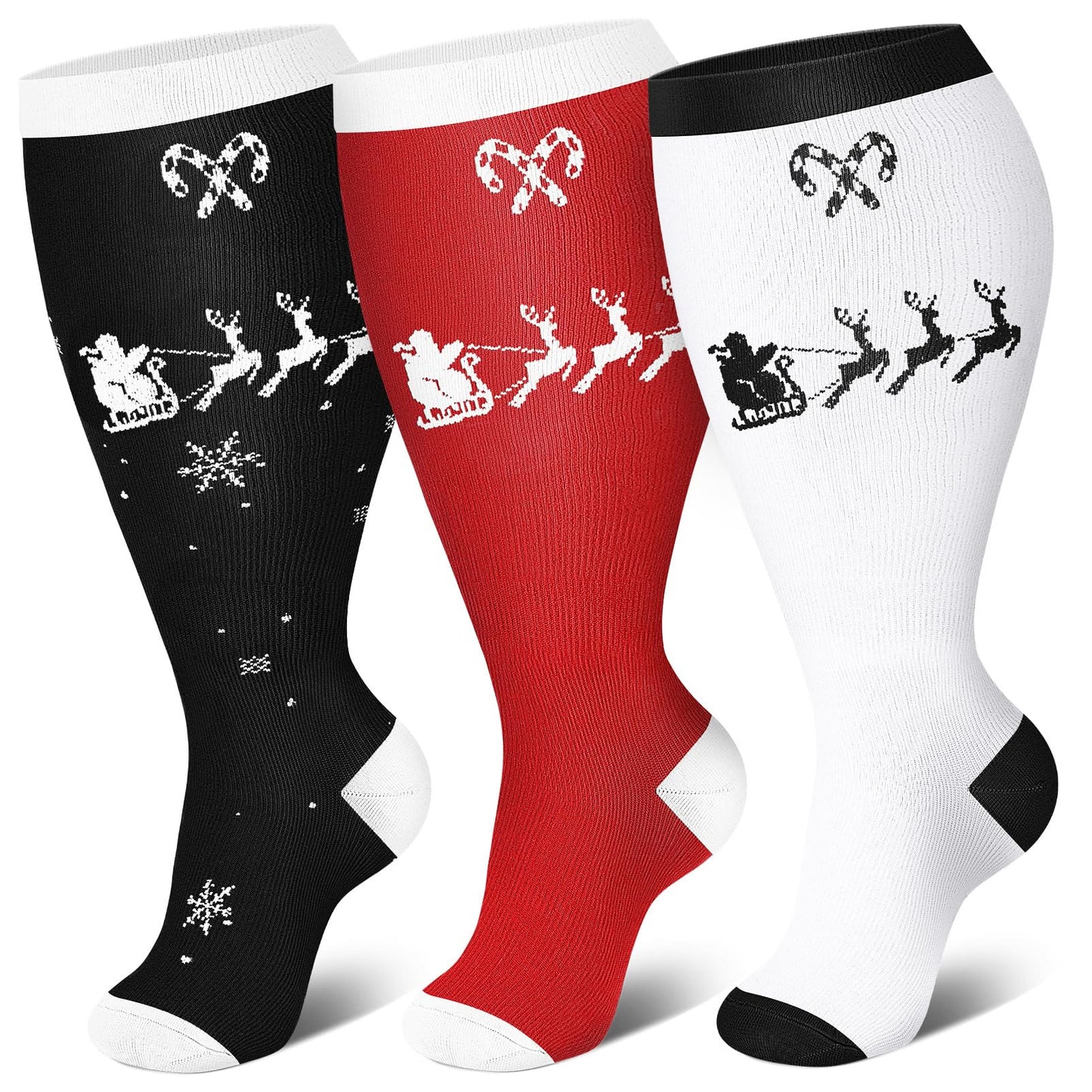 Kompressionsstrümpfe „Candy Cane Elk“ in Übergröße (3 Paar) - image 2