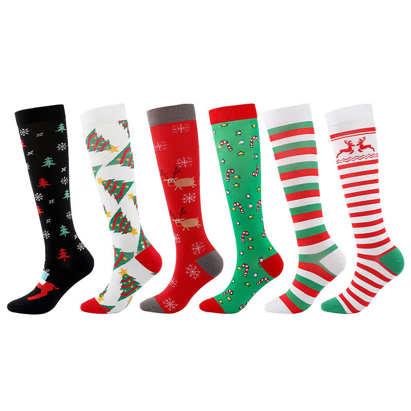 Kompressionsstrümpfe mit Cartoon-Weihnachtselementen (6 Paar) - Mehrfarbig - S/M - image 1