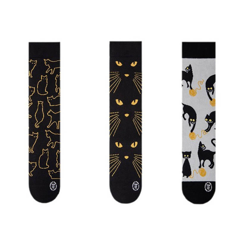 Übergrößen-Viertel-Socken mit Cartoon-Motiv „Schwarze Katze“ (3 Paar) - image 5