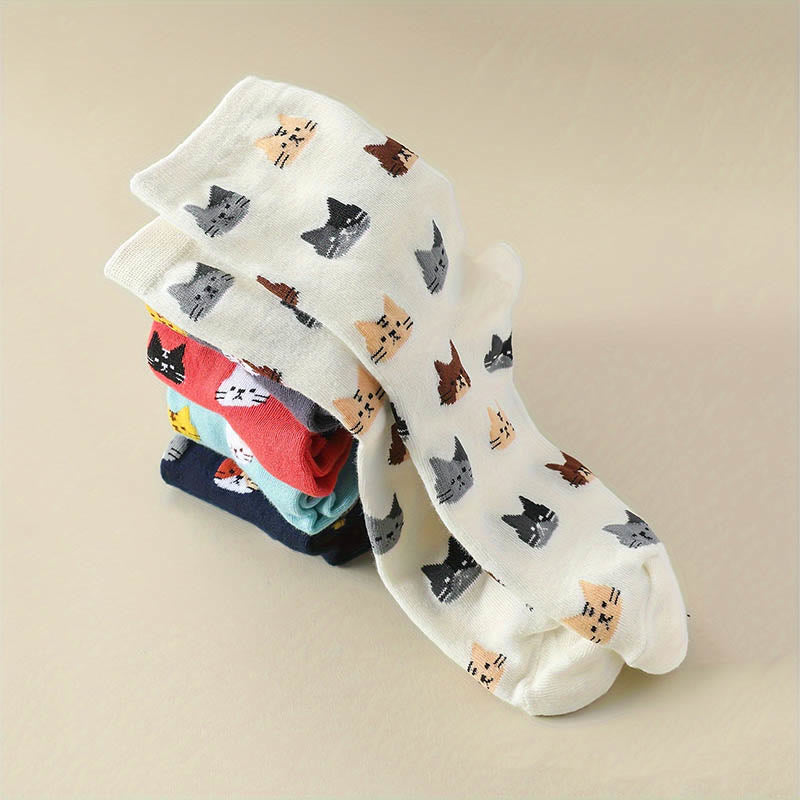 Socken mit Cartoon-Katzenkopf (5 Paar) - image 4