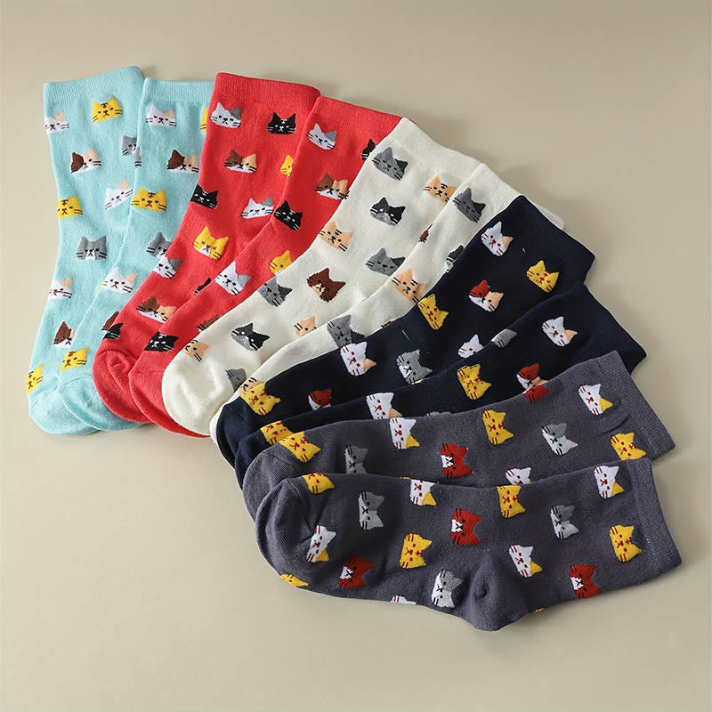 Socken mit Cartoon-Katzenkopf (5 Paar) - image 3
