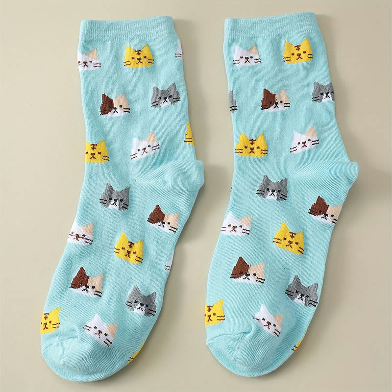 Socken mit Cartoon-Katzenkopf (5 Paar) - image 2
