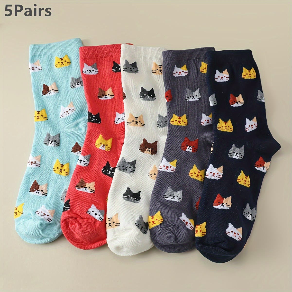 Socken mit Cartoon-Katzenkopf (5 Paar) - Mehrfarbig - EU36-40 (US3-7) - image 5