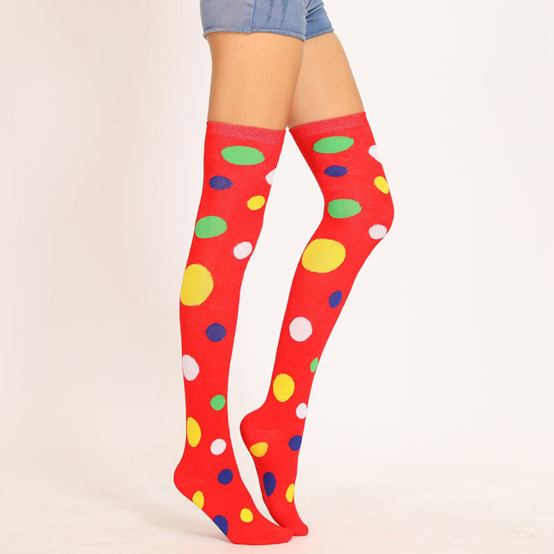 Oberschenkelhohe Socken mit bunten Punkten (5 Paar)