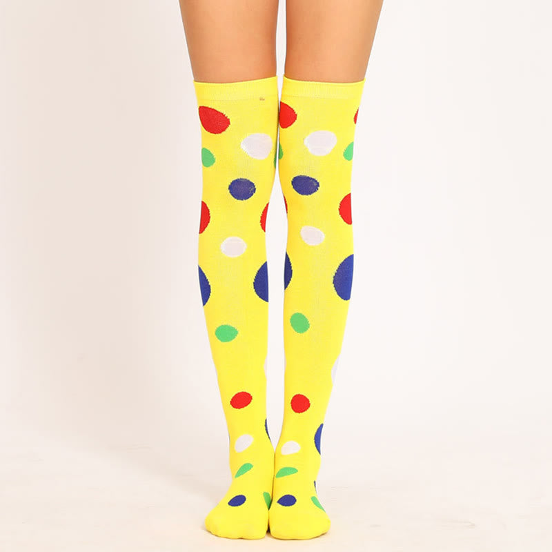 Oberschenkelhohe Socken mit bunten Punkten (5 Paar)