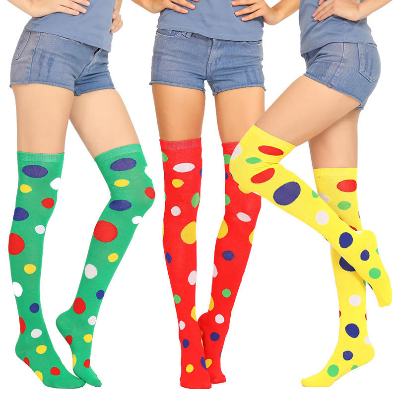 Oberschenkelhohe Socken mit bunten Punkten (5 Paar)