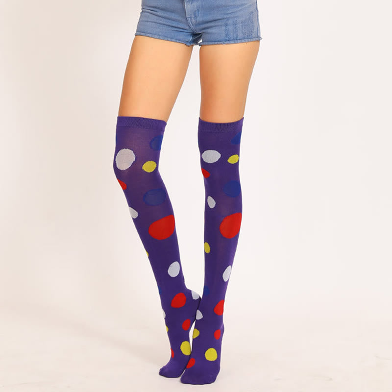Oberschenkelhohe Socken mit bunten Punkten (5 Paar)