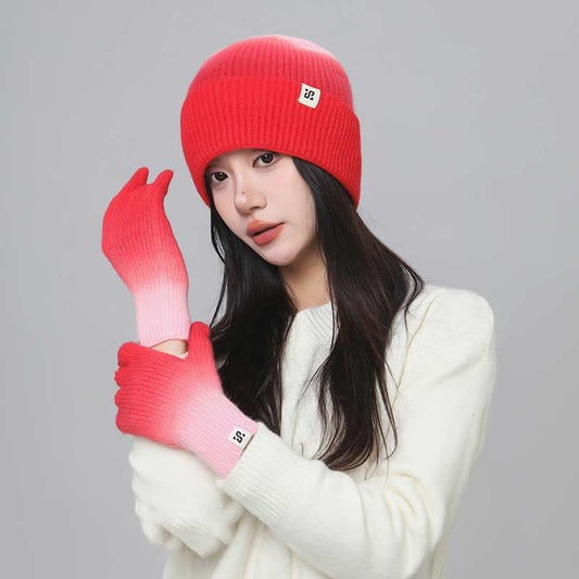 2-in-1-Set mit Handschuhen und Beanie in Farbverlaufsfarbe