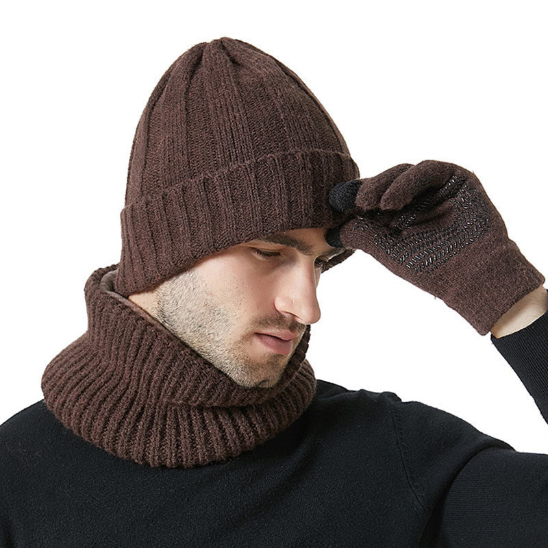 Modisches warmes 3-in-1-Set mit Handschuhen, Mütze und Schal