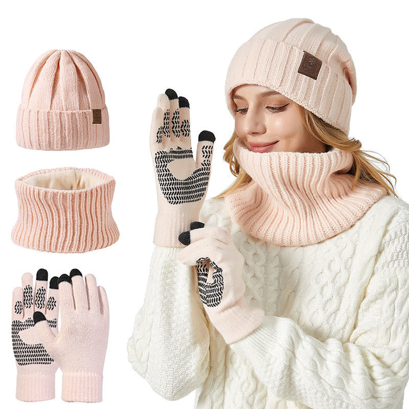 Modisches warmes 3-in-1-Set mit Handschuhen, Mütze und Schal