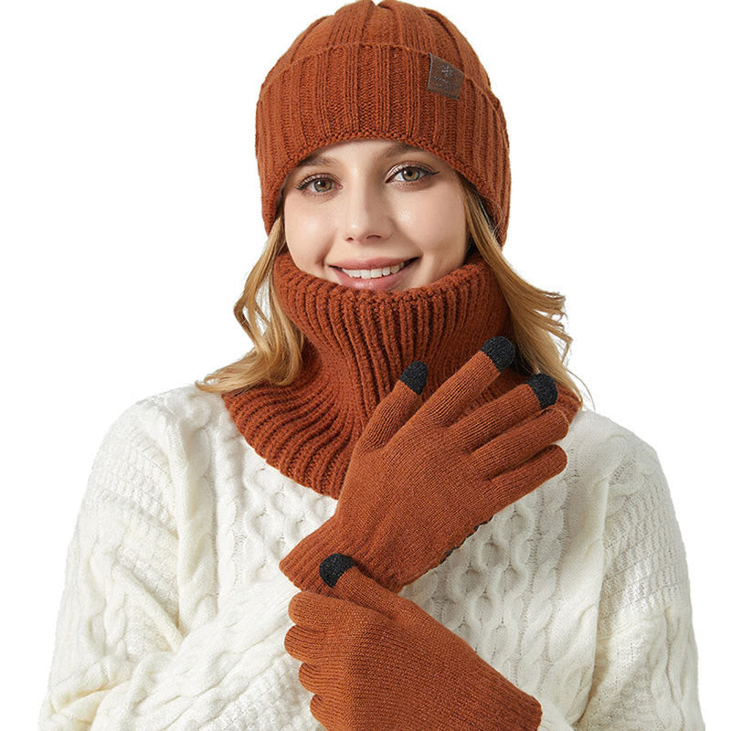 Modisches warmes 3-in-1-Set mit Handschuhen, Mütze und Schal