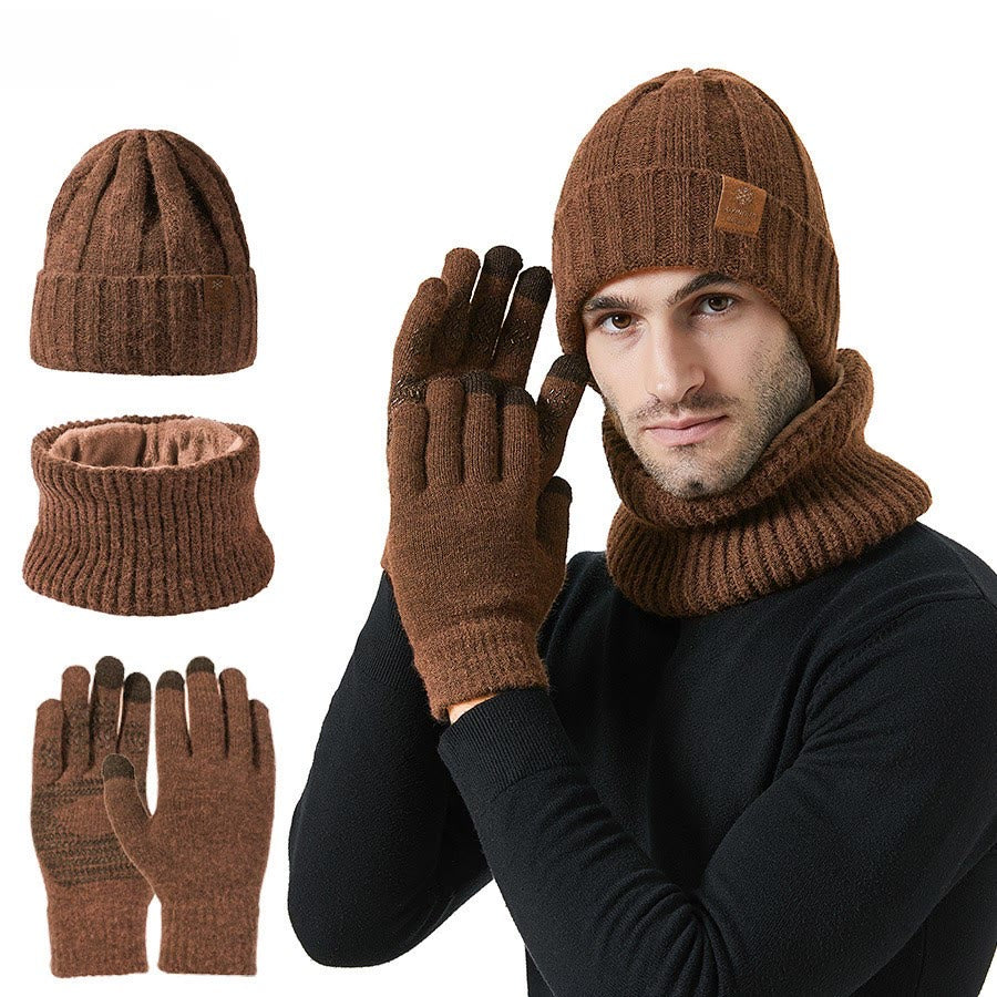 Modisches warmes 3-in-1-Set mit Handschuhen, Mütze und Schal