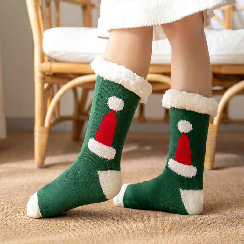 Übergrößen-Hausschuhsocken mit Weihnachtsmannmütze (2 Paar) - Grün - EU36-42 (US3-8,5) - image 2