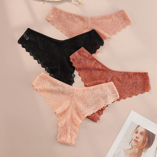 Sexy Low Rise-Spitzenstring in Übergröße (4er-Pack)