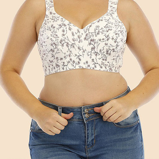 Bügelloser BH mit Blumenmuster in Übergröße - Weiß - 48 - E - image 1