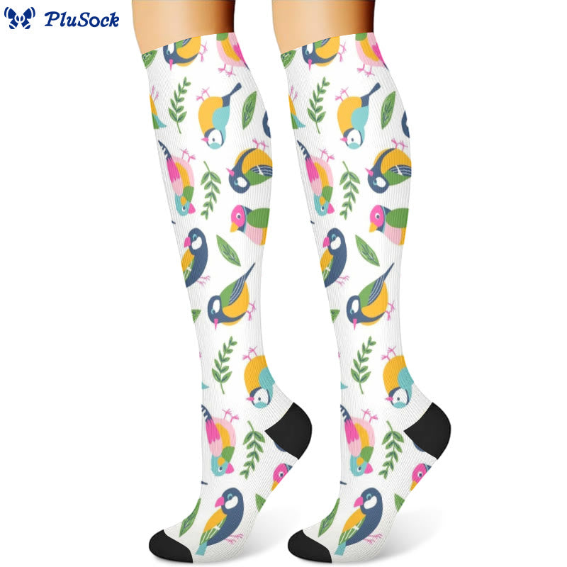 Kompressionsstrümpfe mit Vogel- und Blumenmotiv (3 Paar) - Weiß (1 Paar) - S/M - image 3