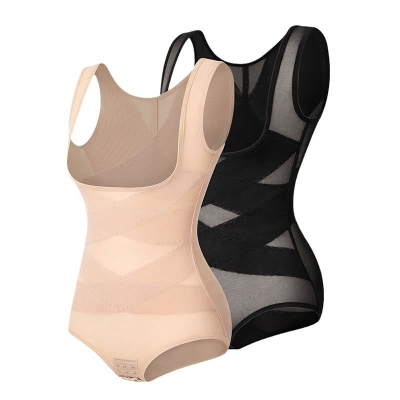 Sexy Shapewear aus Netzstoff mit gekreuzten Trägern und Bauchkontrolle in Übergröße