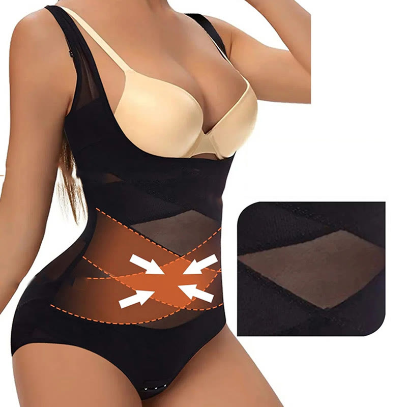 Sexy Shapewear aus Netzstoff mit gekreuzten Trägern und Bauchkontrolle in Übergröße