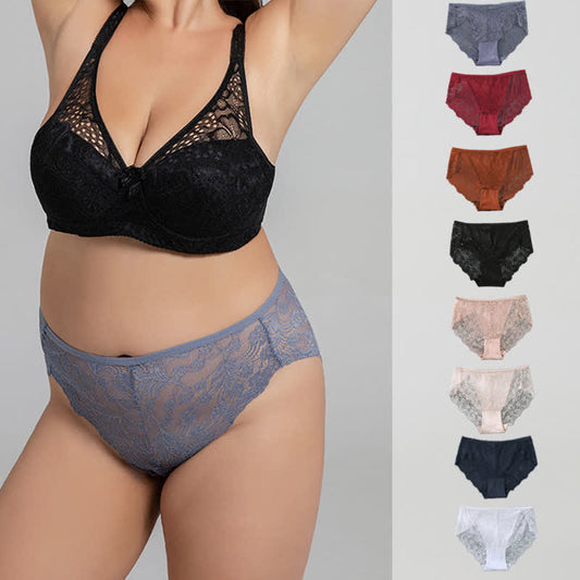 Sexy, halbtransparente Spitzenhöschen mit hoher Taille in Übergröße (3er-Pack)