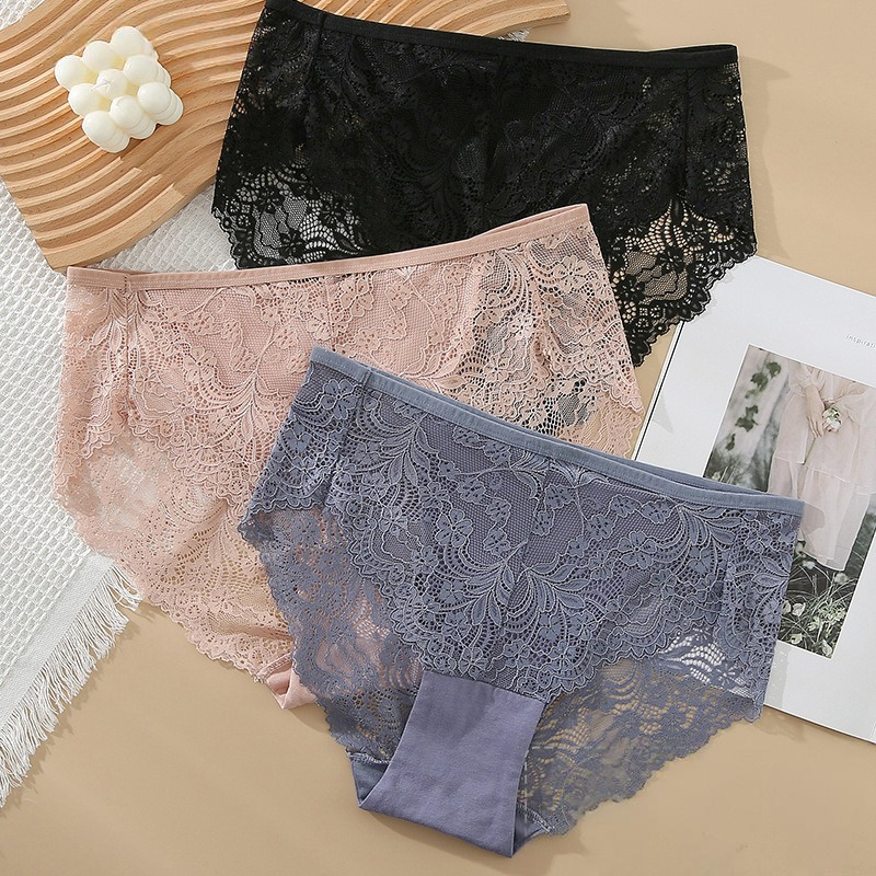 Sexy, halbtransparente Spitzenhöschen mit hoher Taille in Übergröße (3er-Pack)