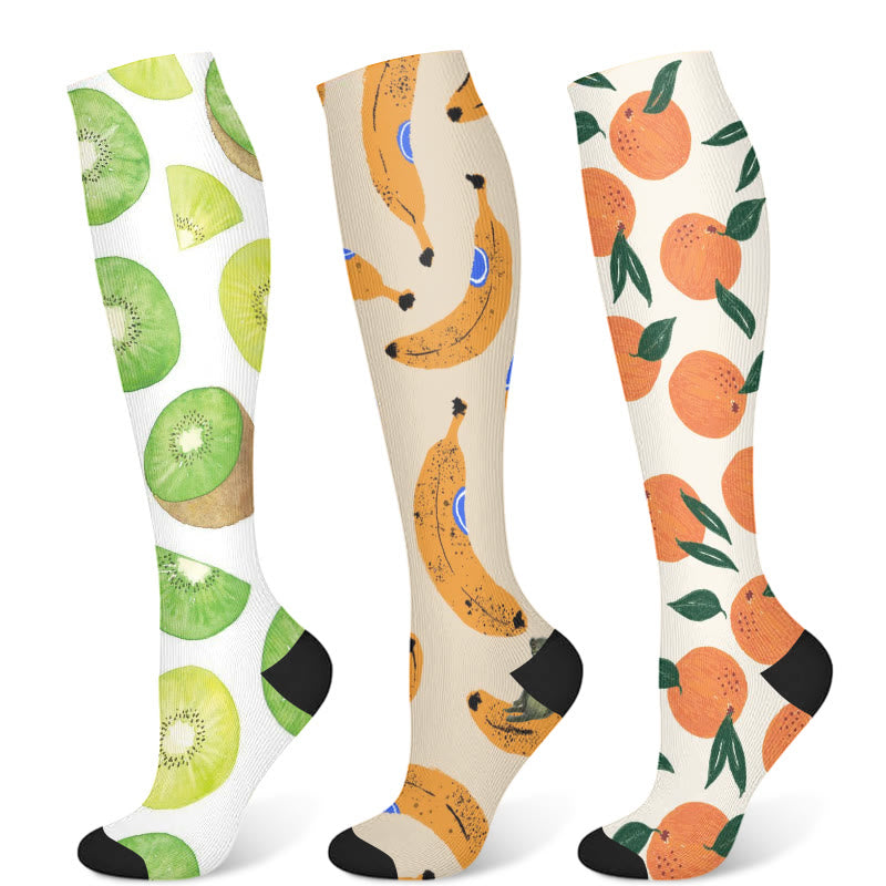 Kompressionsstrümpfe mit Kiwi- und Bananenmotiv sowie Orange (3 Paar) - Mehrfarbig - S/M - image 8