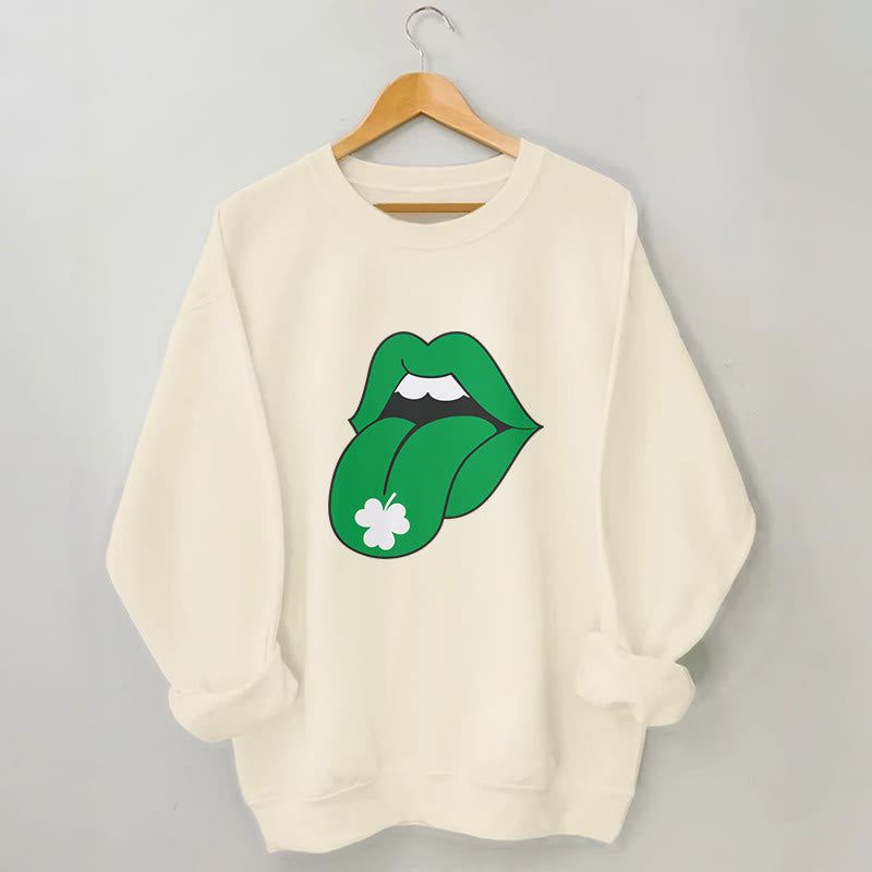 Sweatshirt mit grünen Lippen in Übergröße