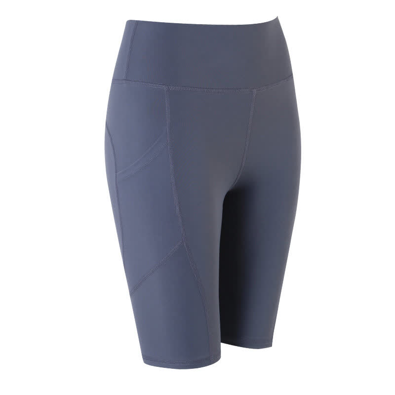Yoga-Shorts mit hohem Bund, Hüftlift und Seitentaschen - Grau - 4XL - image 5
