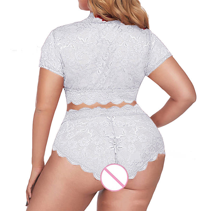 Sexy Spitzen-BH-Set in Übergröße, transparent, bügellos