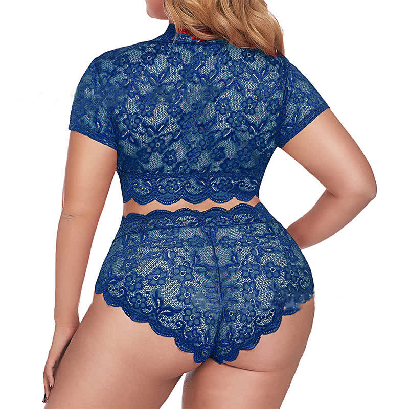 Sexy Spitzen-BH-Set in Übergröße, transparent, bügellos