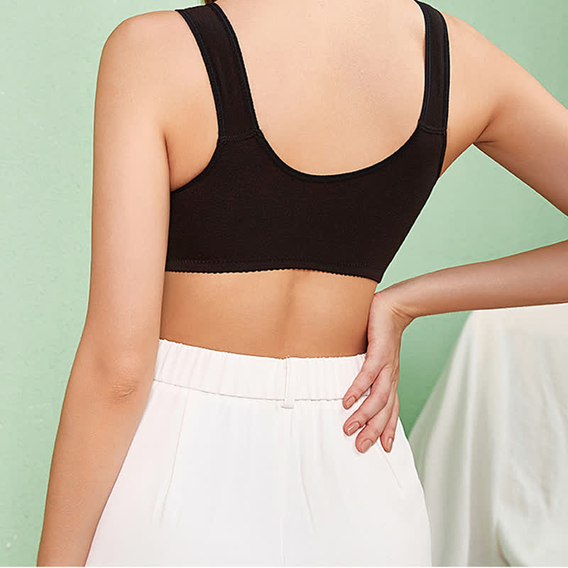 Bügelloser BH mit Frontverschluss und breiten Trägern aus Spitze in Übergröße