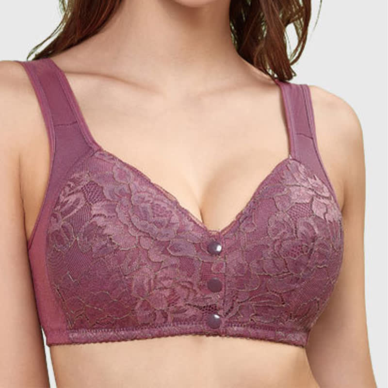 Bügelloser BH mit Frontverschluss und breiten Trägern aus Spitze in Übergröße